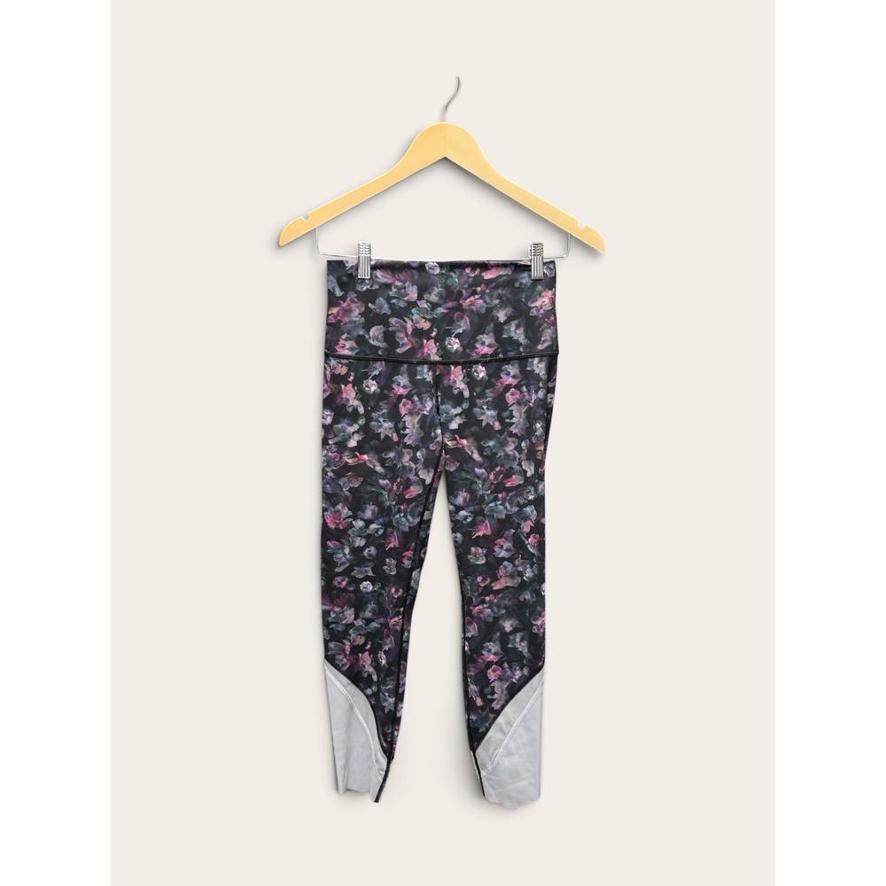 Lululemon Wunder Under Crop II Roll Down Scallop Floral Sport White Multi Size 8